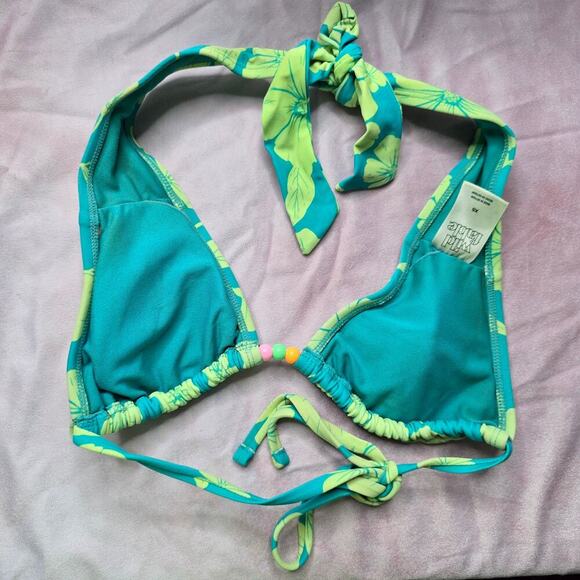 Wild Fable Green Floral Bead Halter String Padded Bikini Top Swimwear XS - Picture 2 of 4
